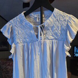 Rachel Zoe Embroidered Flutter Sleeve Blouse – Light Blue